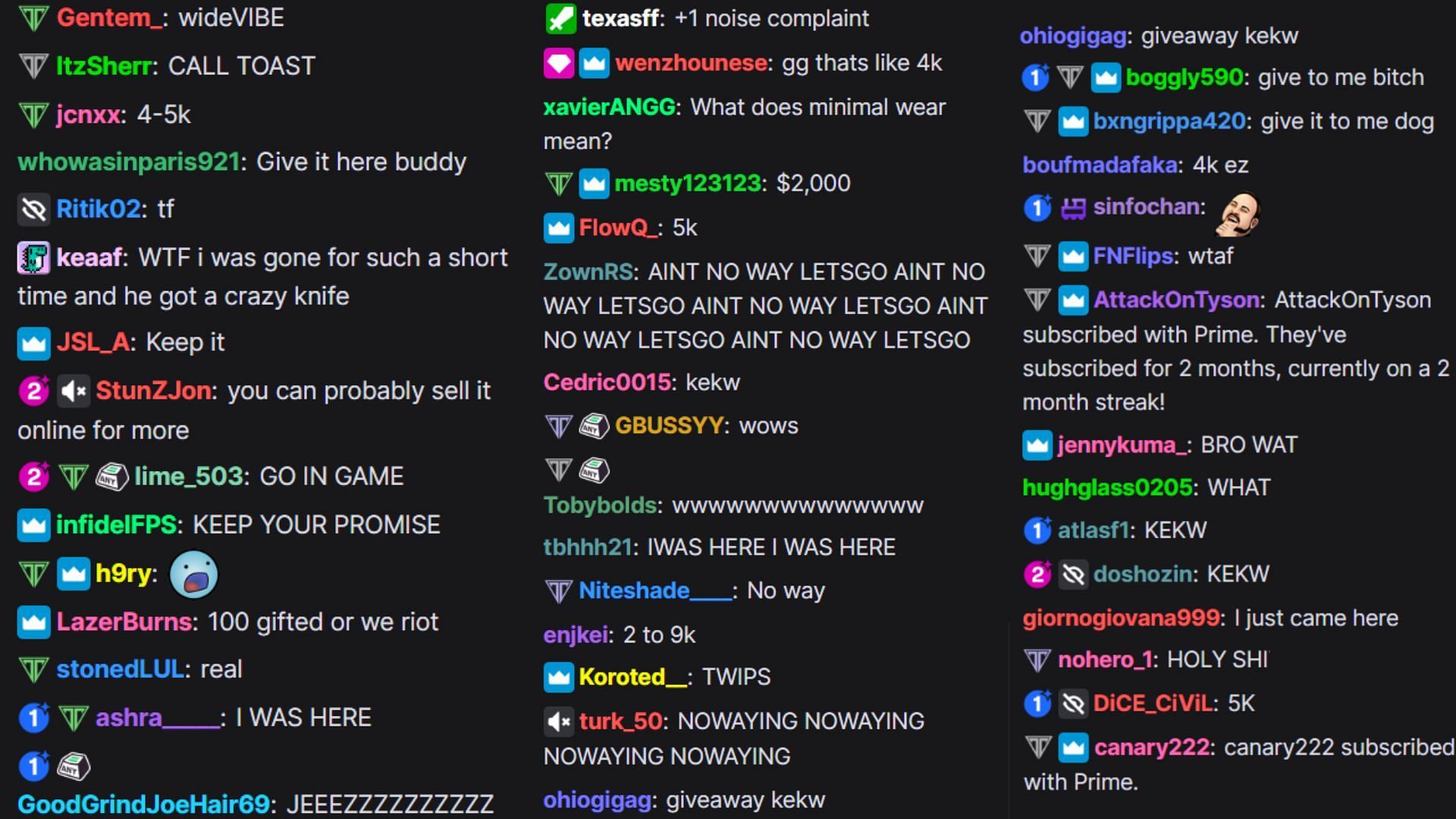 Chat talking about the knife (Image via tarik/Twitch)