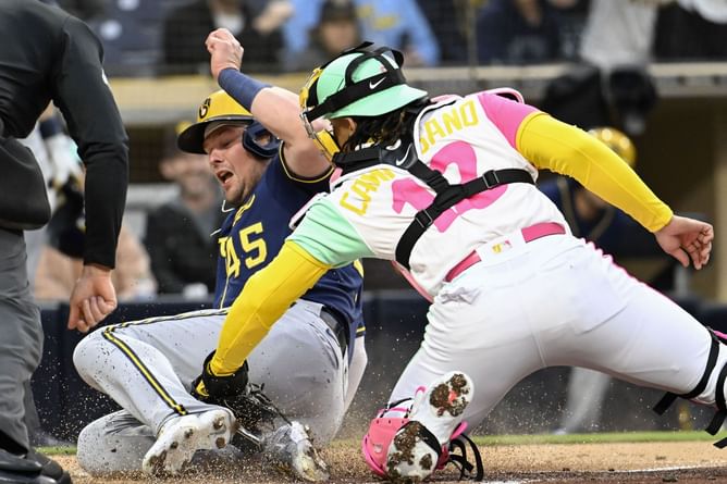 Milwaukee Brewers fans enamored as hulking DH Luke Voit scores all the way from first base, triumphantly bears his chest: "Nice Moobs" "That’s so hot"