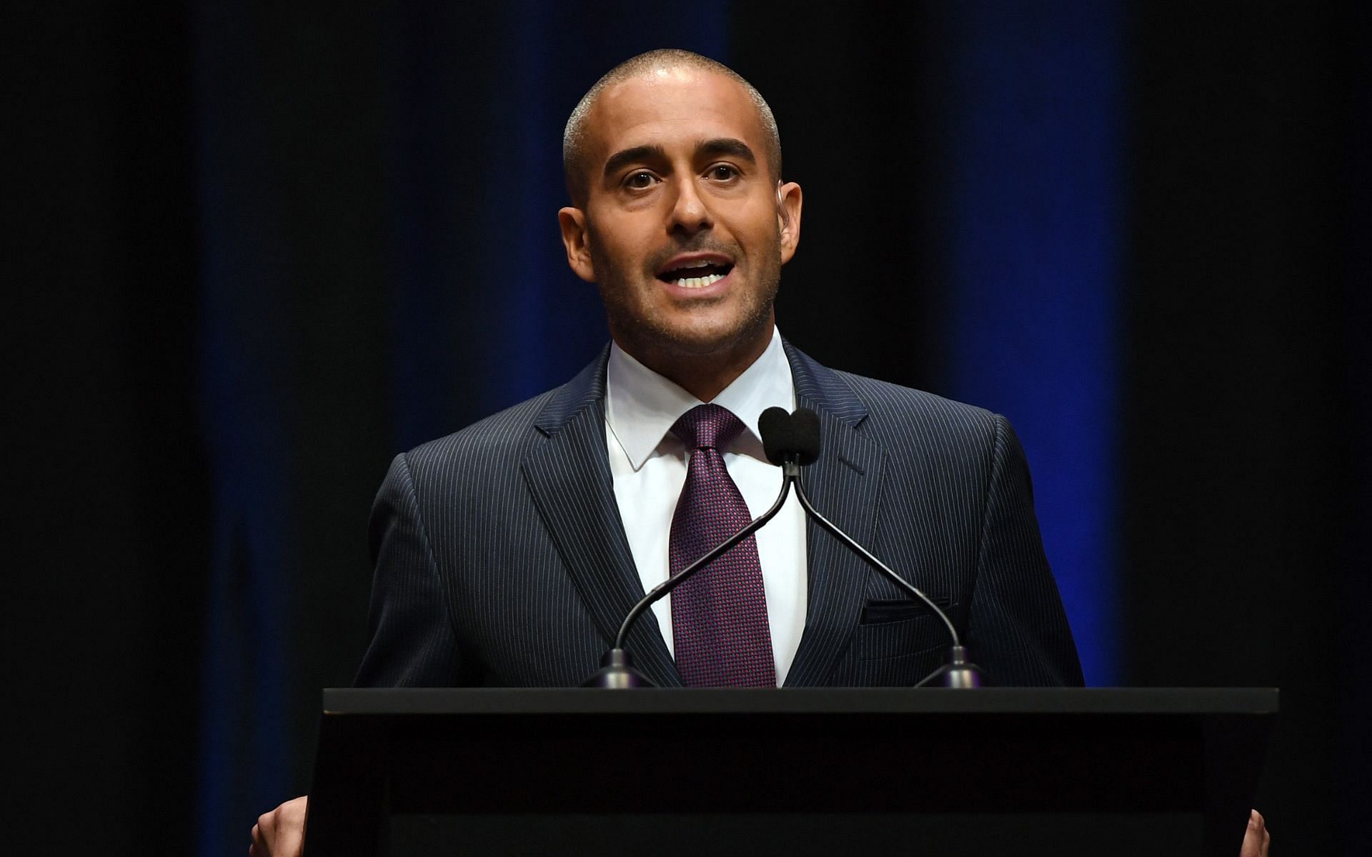 Jon Anik hosting the 2018 UFC Hall of Fame induction ceremony