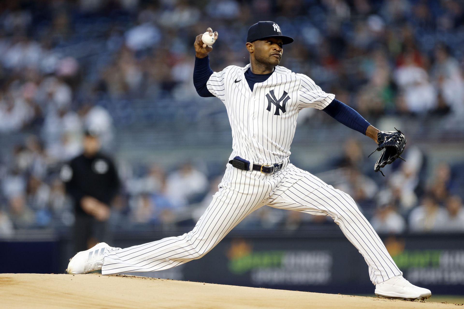 Domingo German #0 of the New York Yankees pitches during the first inning against the Philadelphia Phillies