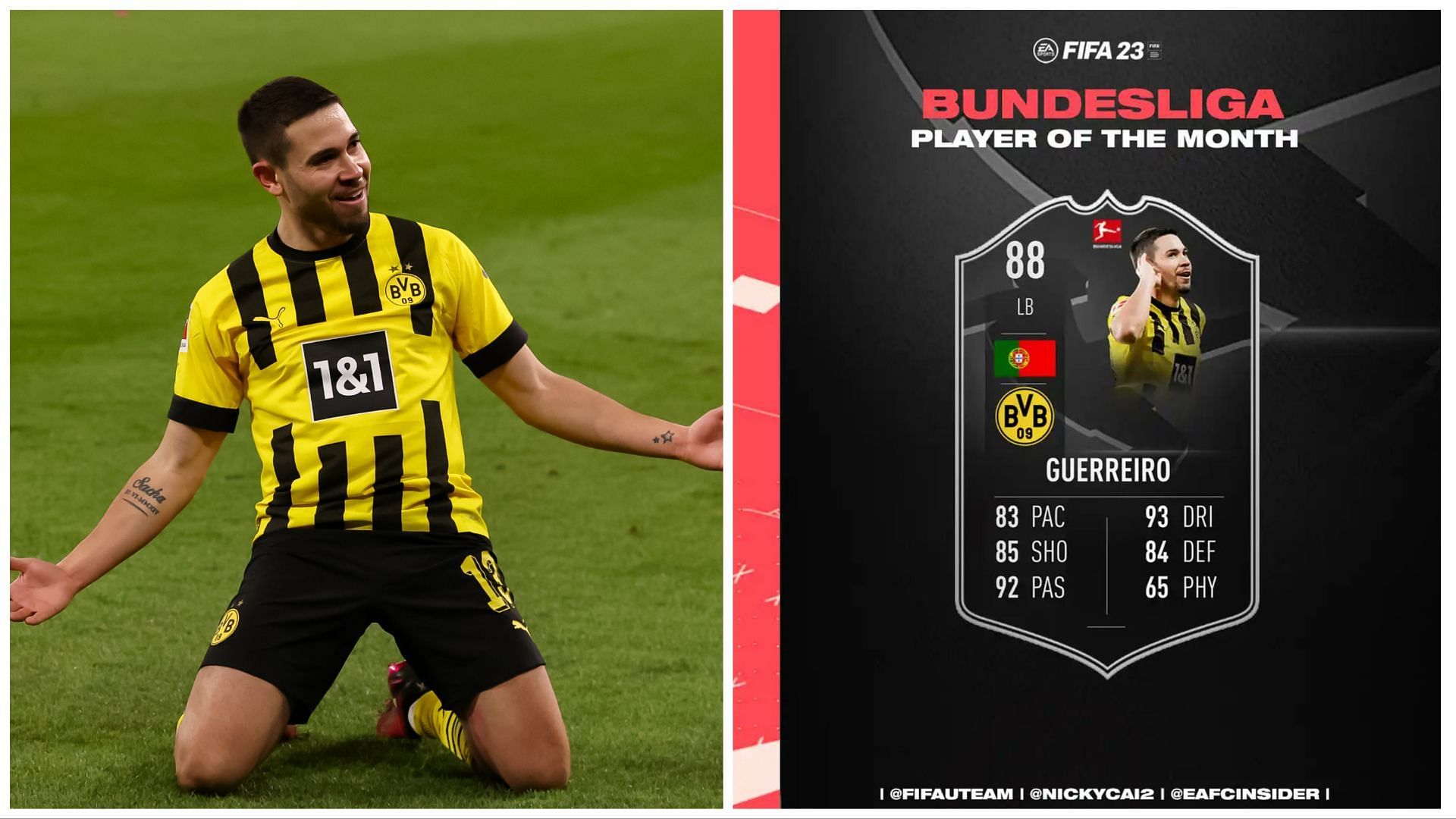 POTM Guerreiro has been leaked (Images via Getty and Twitter/FIFAUTeam)