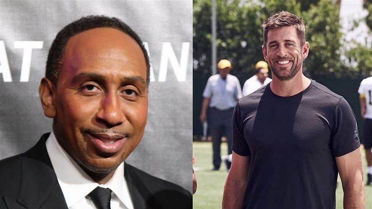 Stephen A. Smith (left) is so happy about Aaron Rodgers (right) finally being traded to the New York Jets. 
