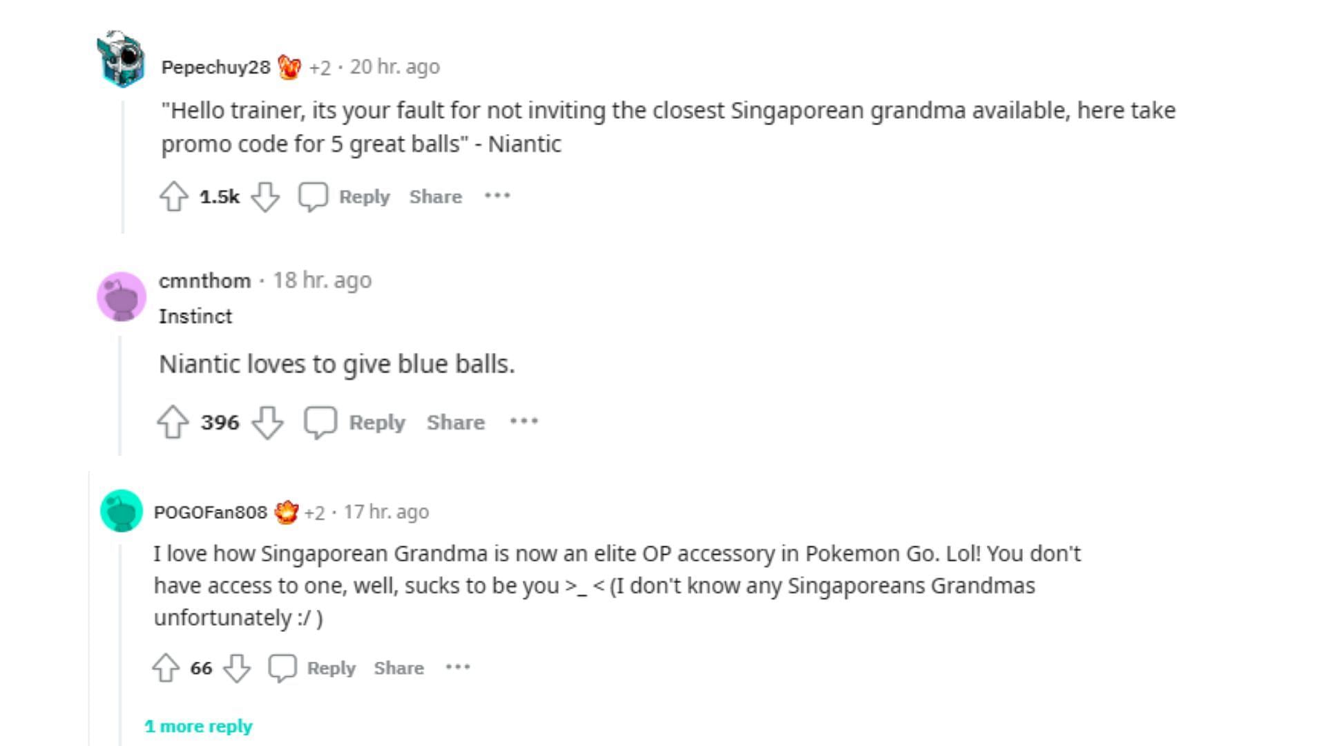 Fans mock Niantic for their recent Remote Raid nerf and the Singaporean grandmother comment. (Image via Reddit)