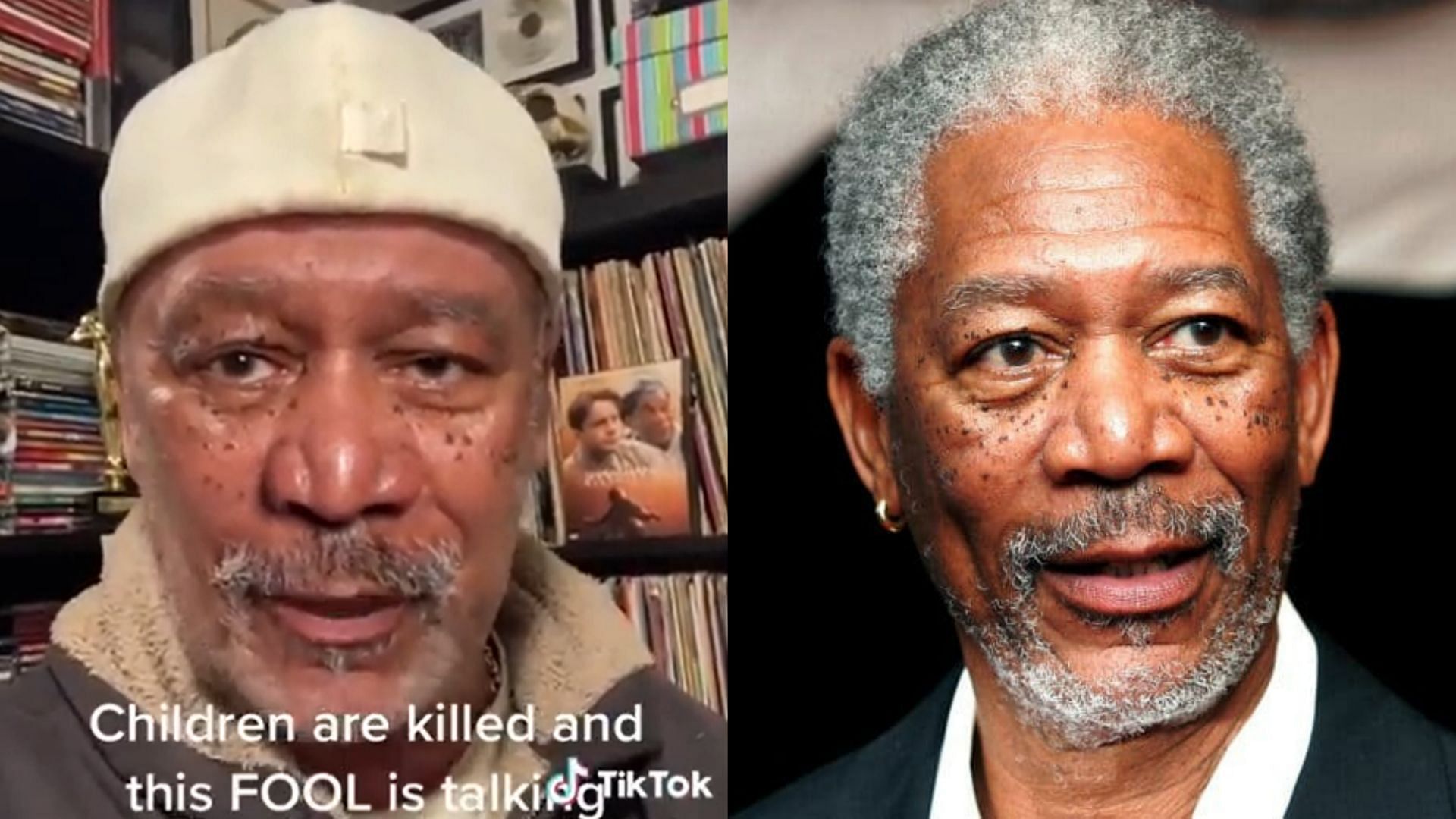 Deep fake of Morgan Freeman goes viral across social media platforms (Image via realstewpeters/Twitter and Getty Images)