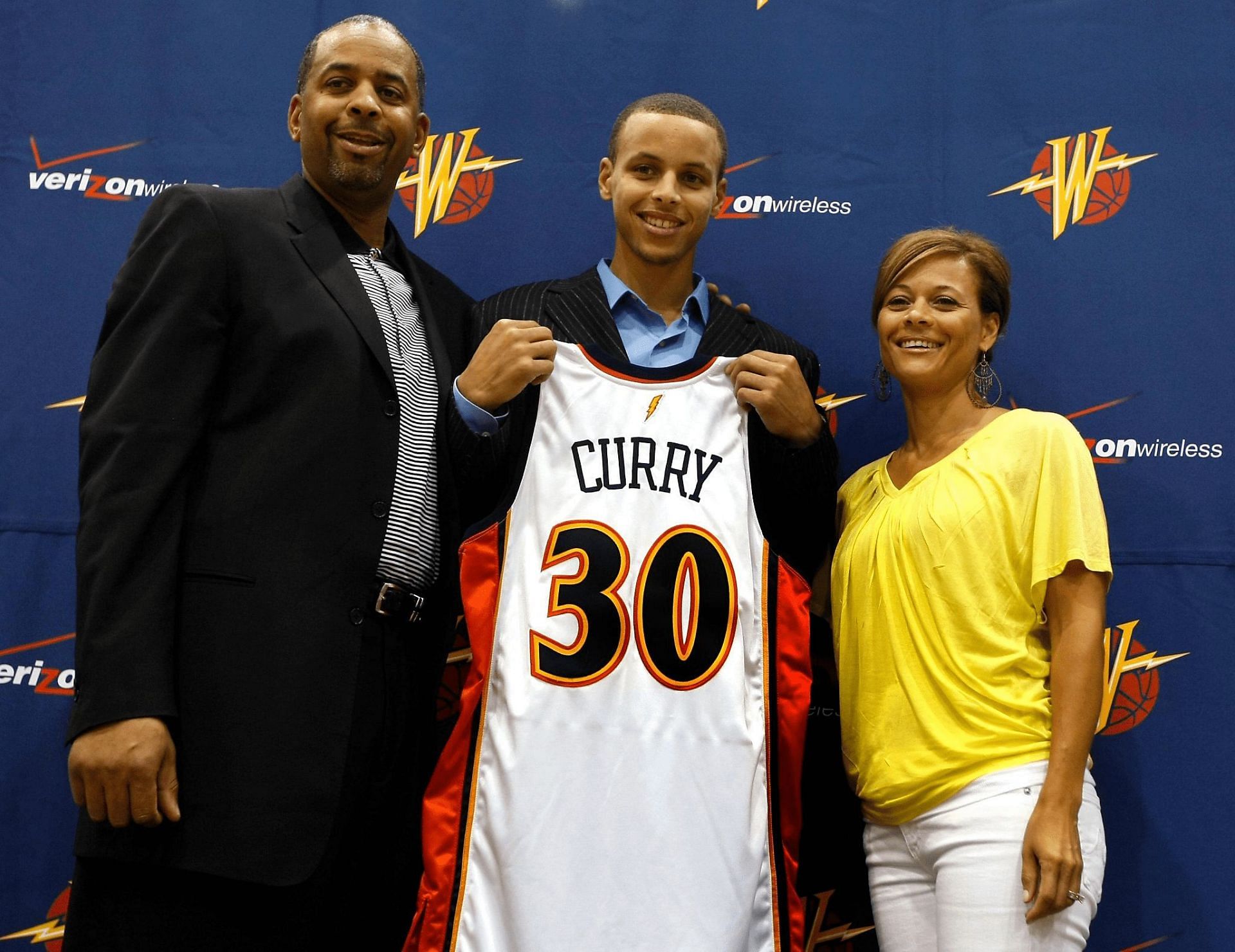 Stephen Curry with his parents Dell and Sonya Curry after getting drafted into the NBA in 2009