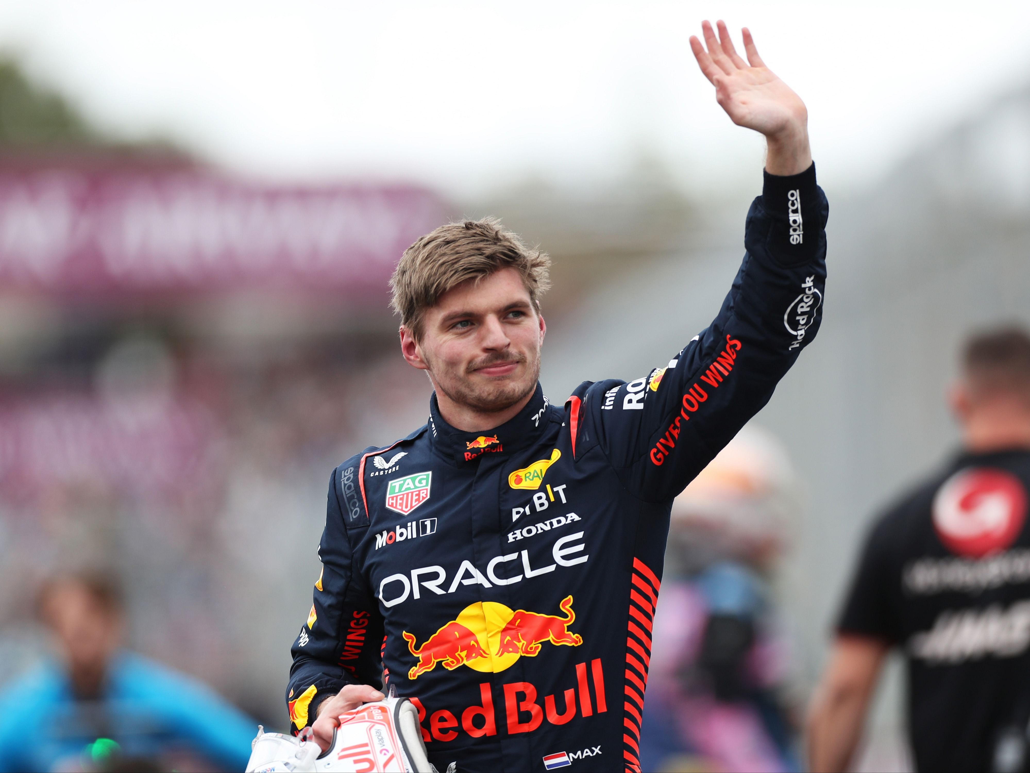 Pole position qualifier Max Verstappen celebrates in parc ferme during qualifying ahead of the 2023 F1 Australian Grand Prix (Photo by Peter Fox/Getty Images)