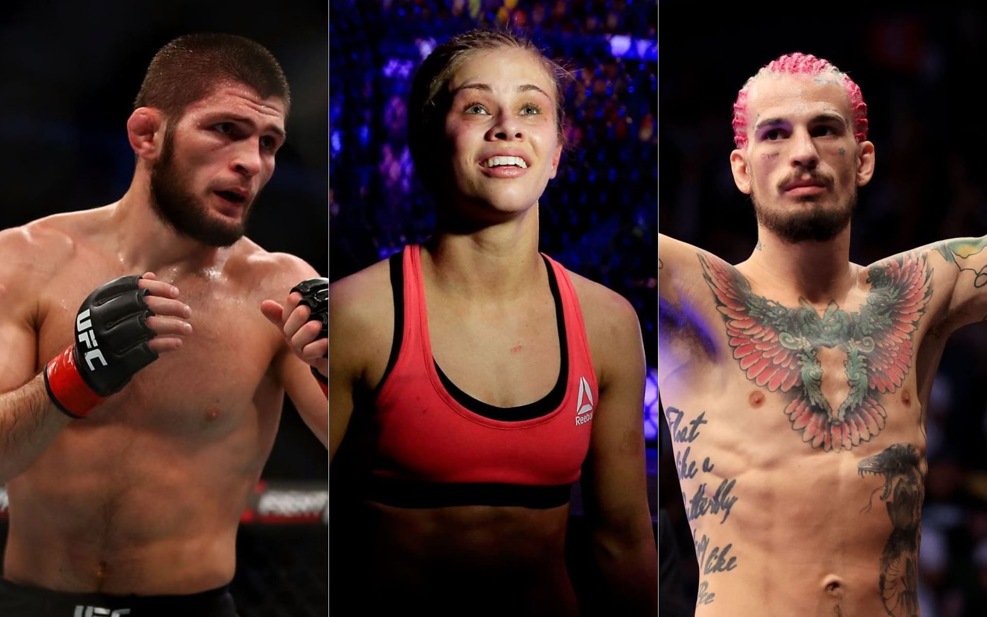 Khabib Nurmagomedov (left), Paige VanZant (centre), Sean O