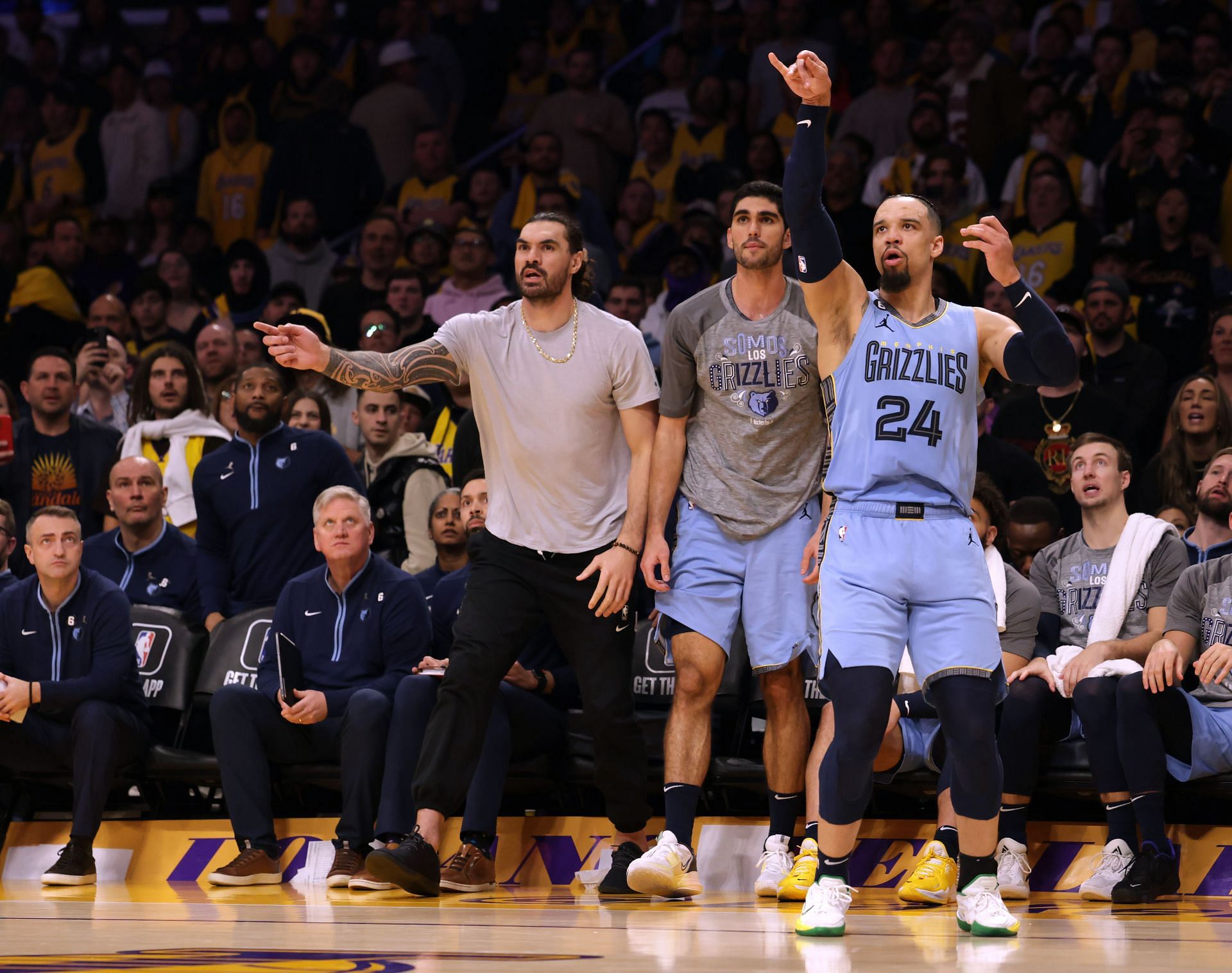 Memphis Grizzlies' Dillon Brooks warm up before the team's Game 6 of a  first-round NBA basketball playoff series against the Los Angeles Lakers  Friday, April 28, 2023, in Los Angeles. (AP Photo/Jae