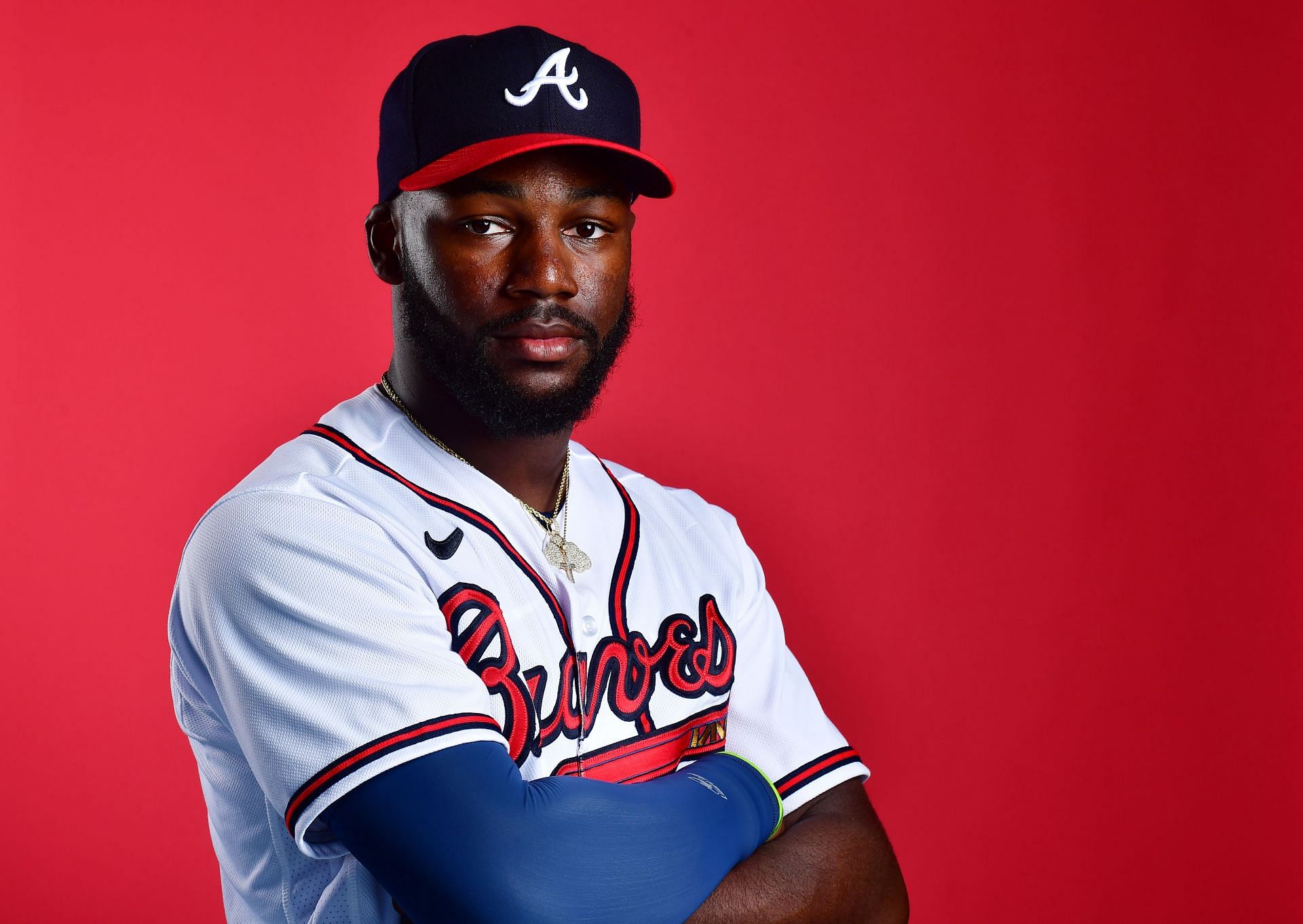 Michael Harris II of the Atlanta Braves looks on from the dugout