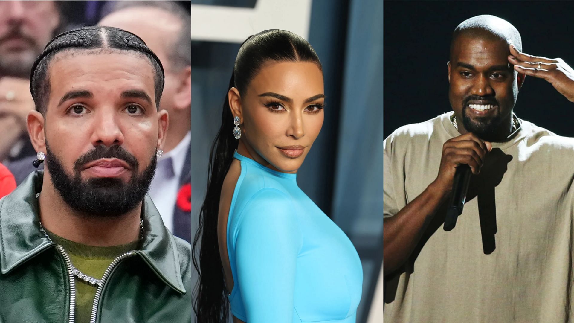 Drake, Kim and Kanye. (Photo via Mark Blinch/Getty Images, Arturo Holmes/Getty Images, Michael Tran/Getty Images)