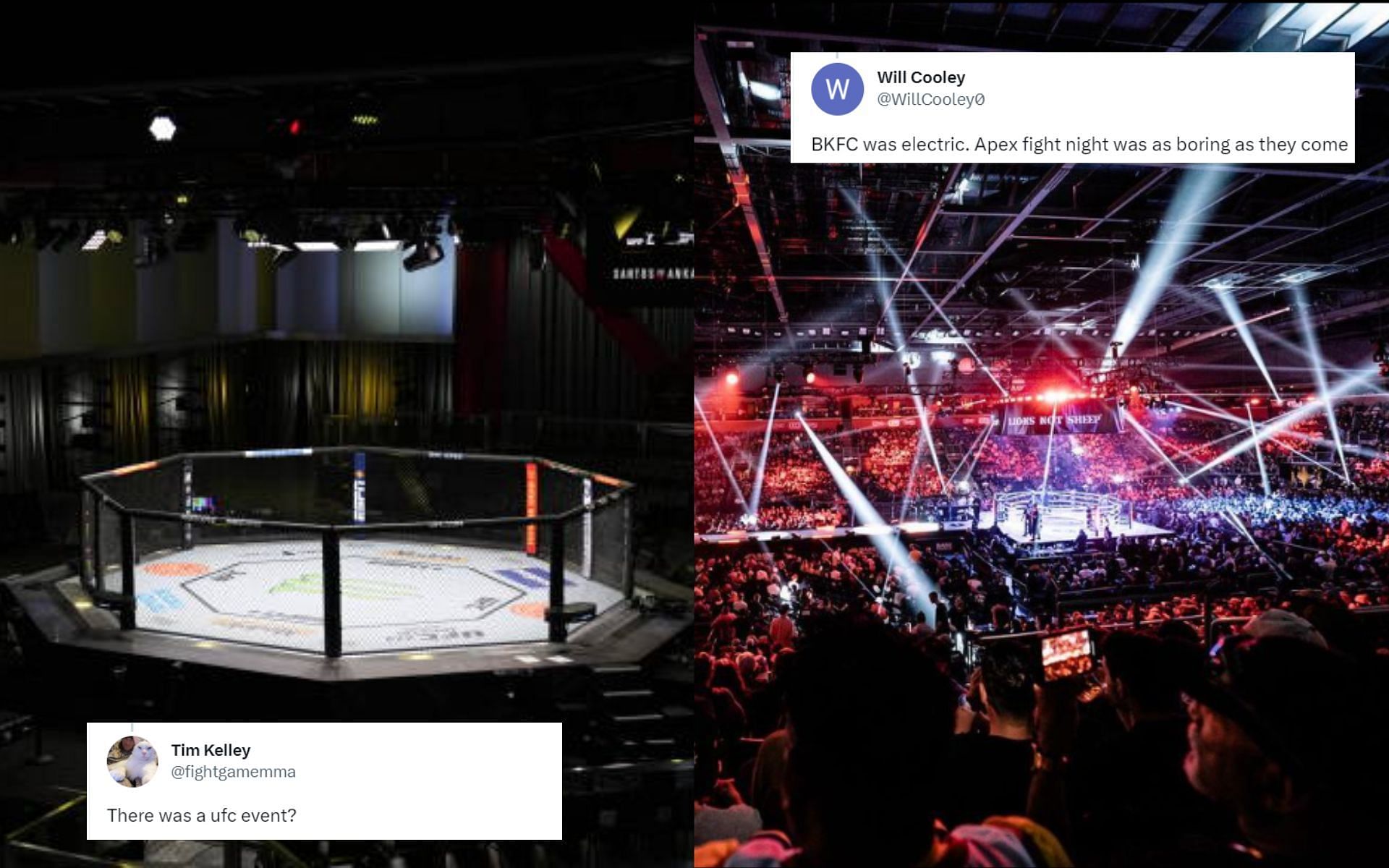 UFC Apex Center (left) and BKFC 41 (right) [Image courtesy: @bareknucklefc on Instagram]