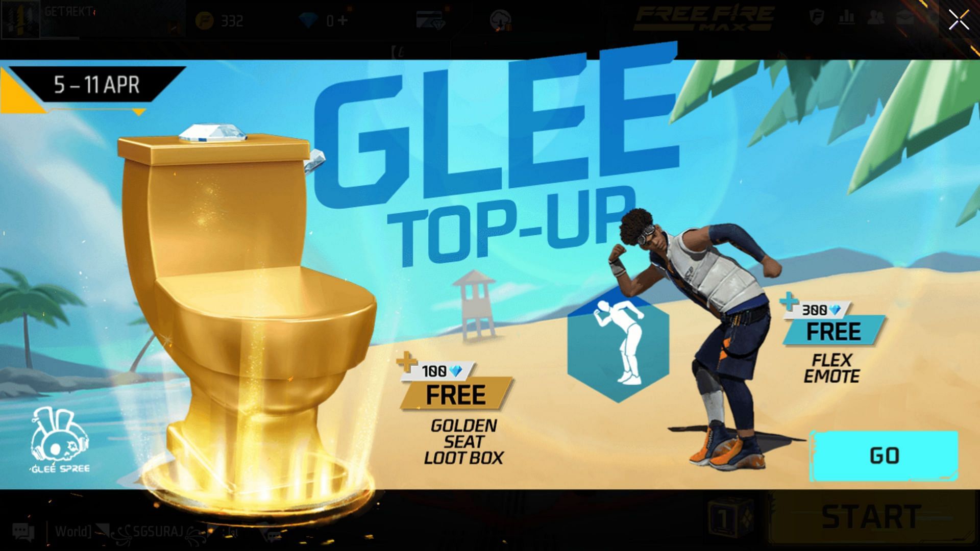 The Glee Top-Up event has commenced inside Free Fire MAX (Image via Garena)
