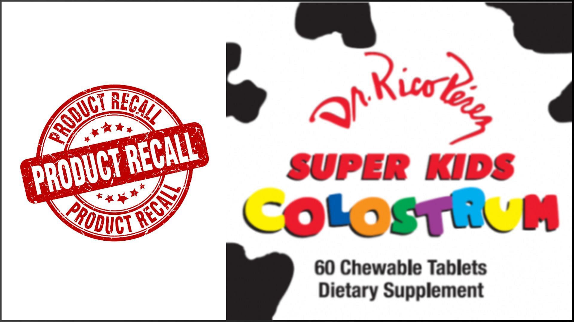 Rico Perez Products, Inc. recalls Dr. Rico Perez Super Kids Colostrum chewable tablet over undeclared allergens concerns (Image via FDA)