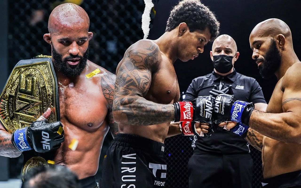 Demetrious Johnson and Adriano Moraes | Photo by ONE Championship