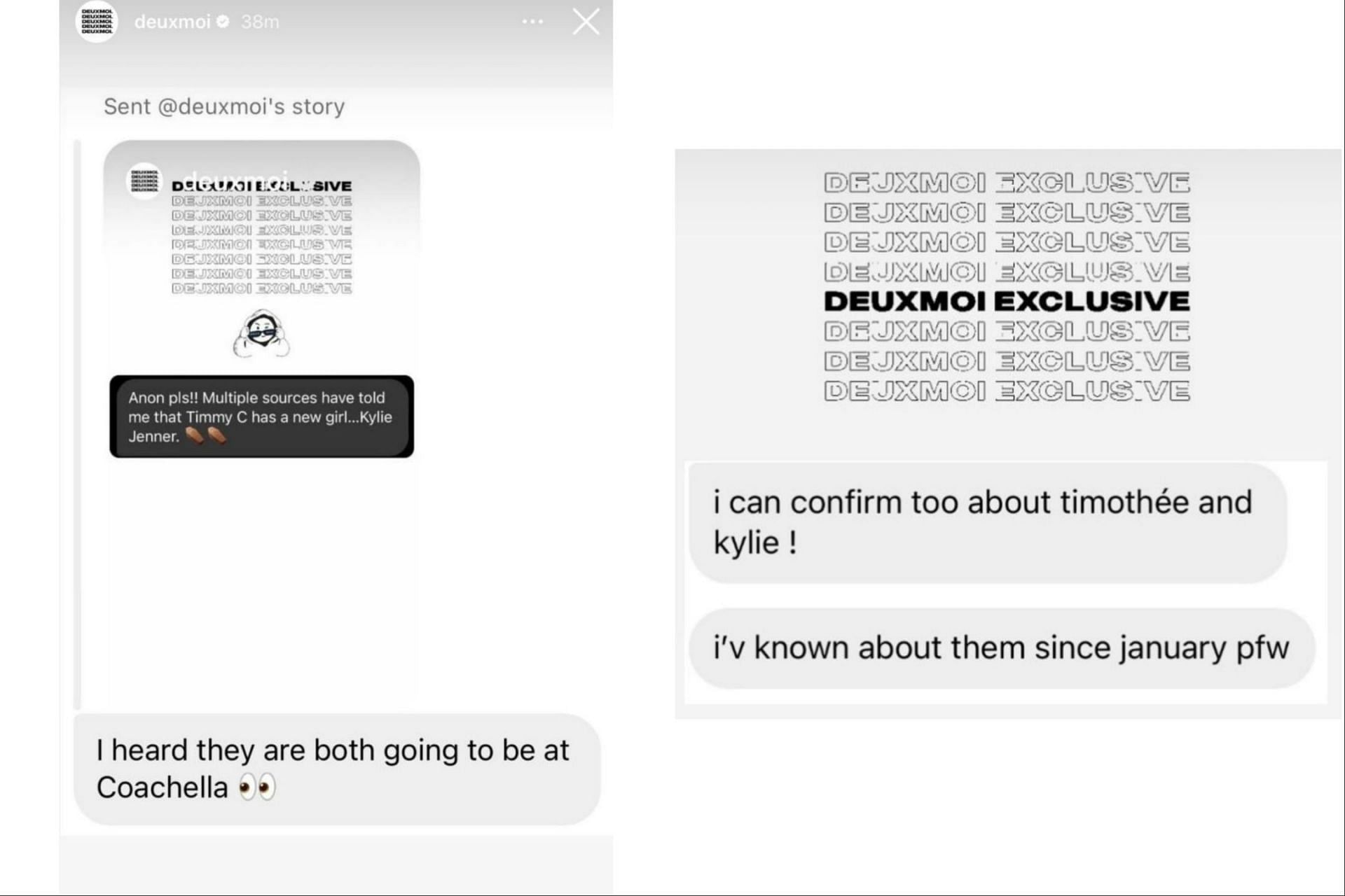 DeuxMoi&rsquo;s Instagram stories about the supposed couple (Image via deuxmoi/Instagram)