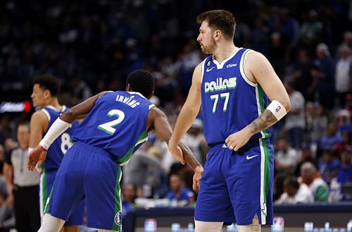 Kyrie Irving and Luka Doncic (right)  of the Dallas Mavericks