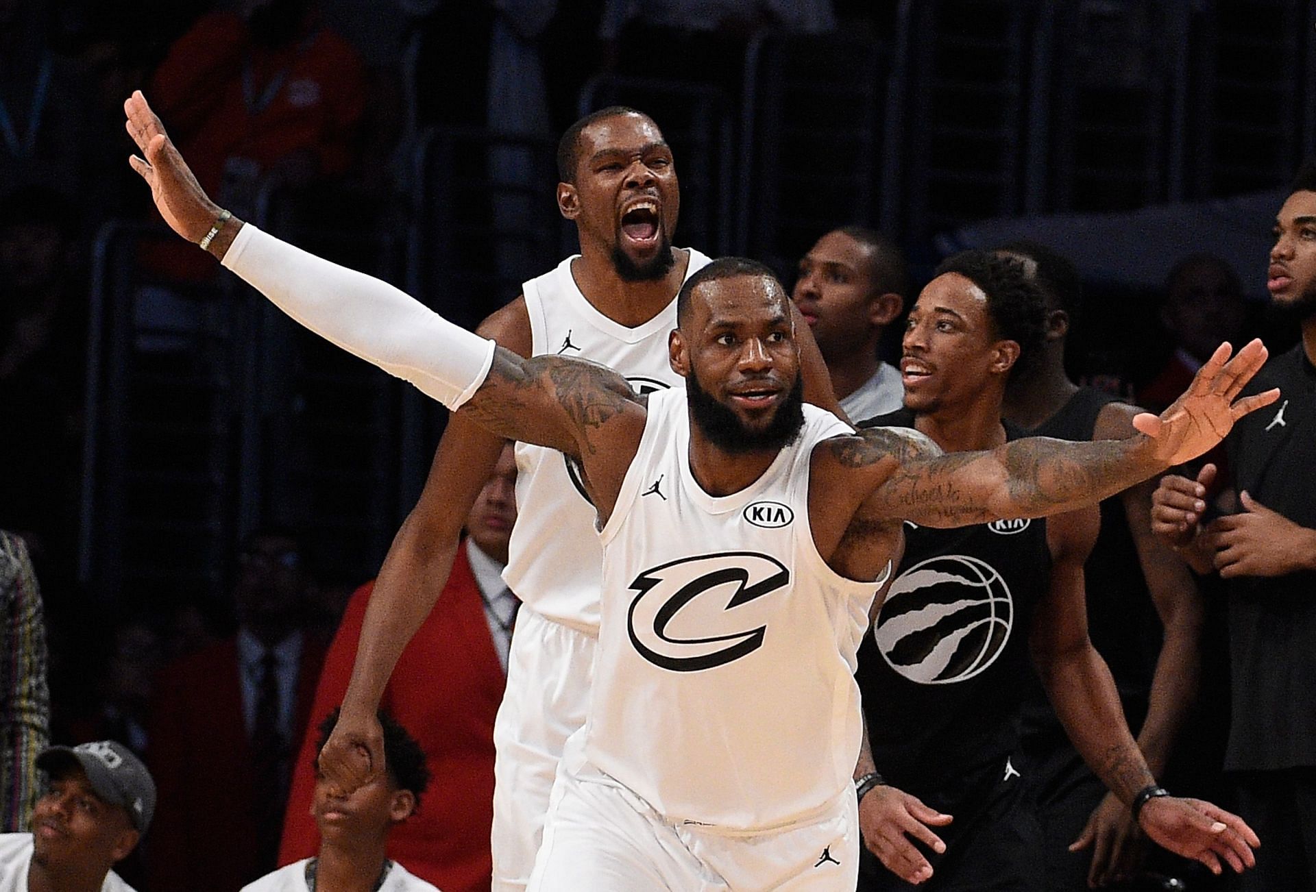 Kevin Durant and LeBron James at the 2018 NBA All-Star Game.