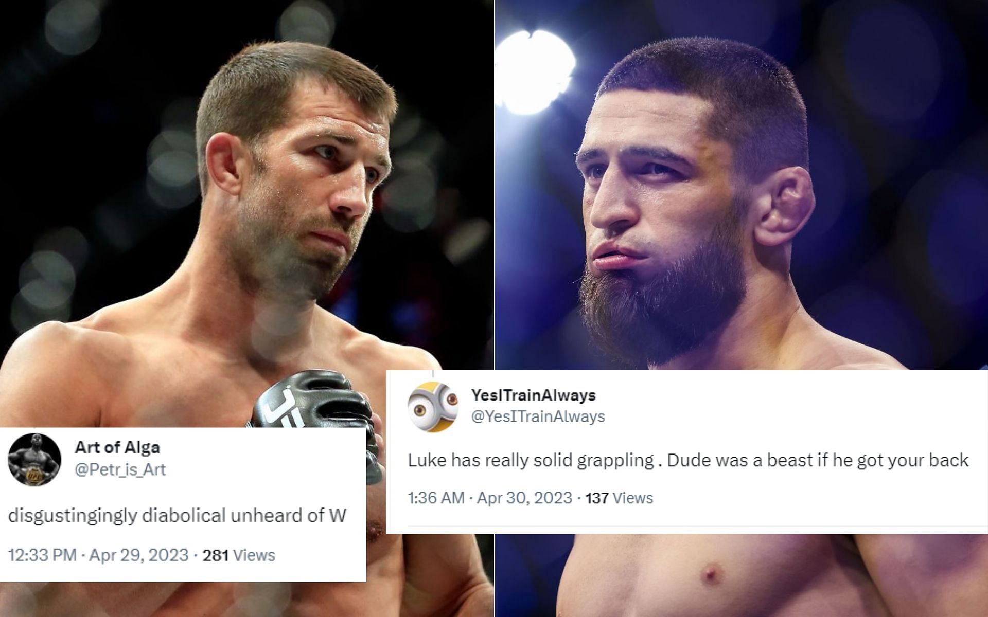 Luke Rockhold (left) and Khamzat Chimaev (right)  [Image credits: @@YesITrainAlways and @Petr_is_Art on Twitter]