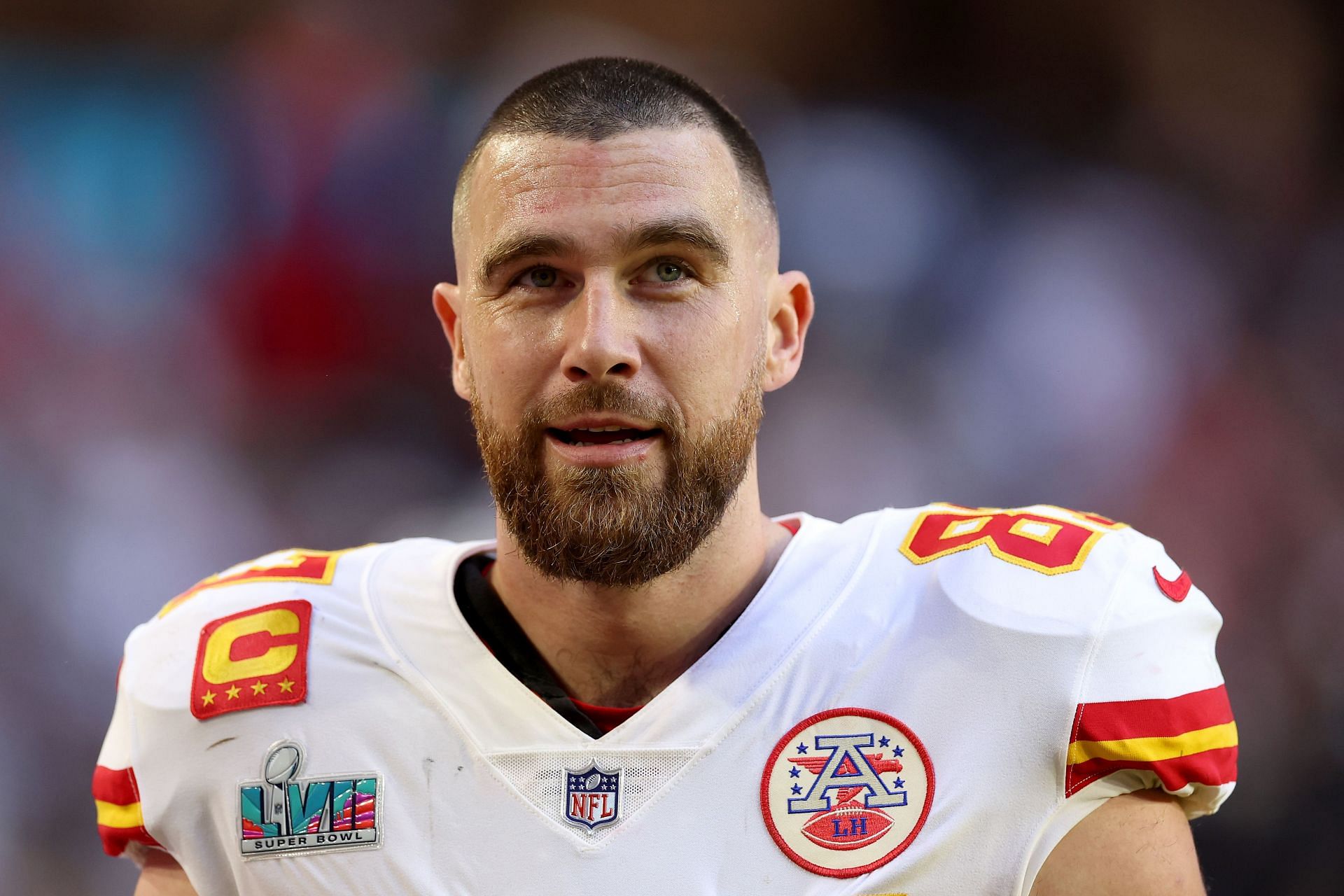 Travis Kelce: Super Bowl LVII - Kansas City Chiefs v Philadelphia Eagles