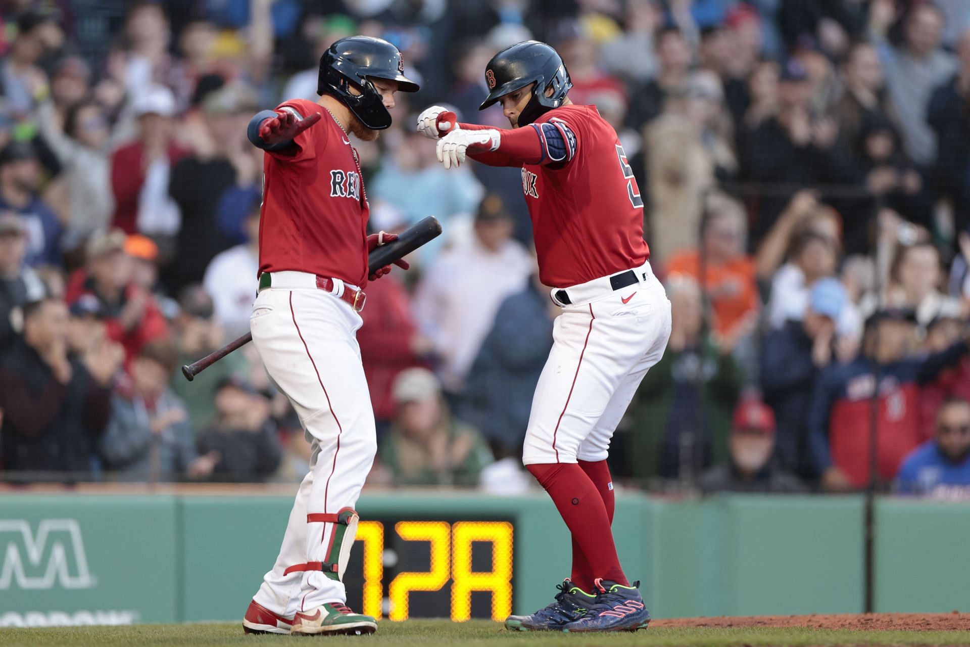 Boston Red Sox's Adam Duvall watches the flight of his home run in the  sixth inning of a baseball game against the Chicago White Sox, Sunday,  Sept. 24, 2023, in Boston. (AP