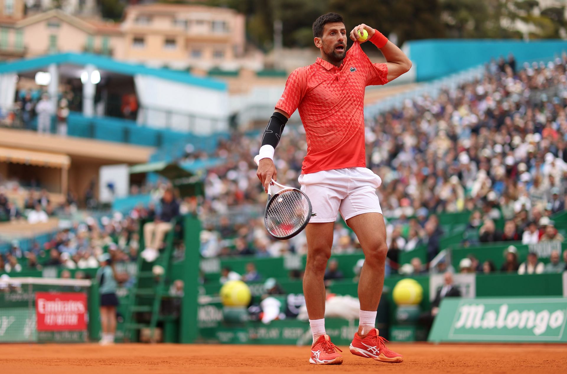 Novak Djokovic pictured at the 2023 Rolex Monte-Carlo Masters - Day Five