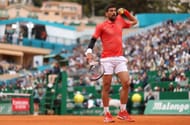 Novak Djokovic pictured at the 2023 Rolex Monte-Carlo Masters - Day Five