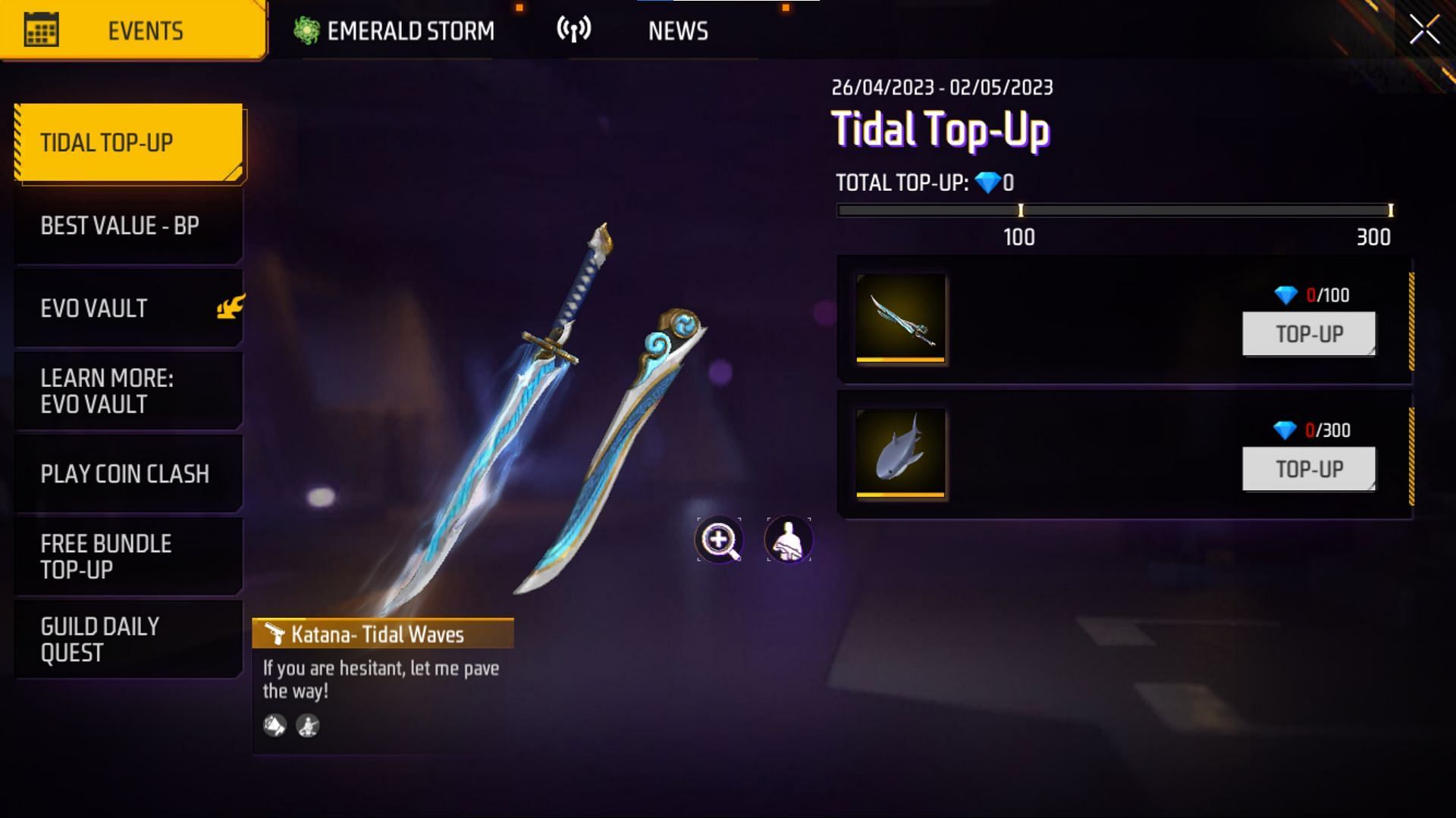 The new Tidal Top-Up event will be active in the game until May 2, 2023 (Image via Garena)