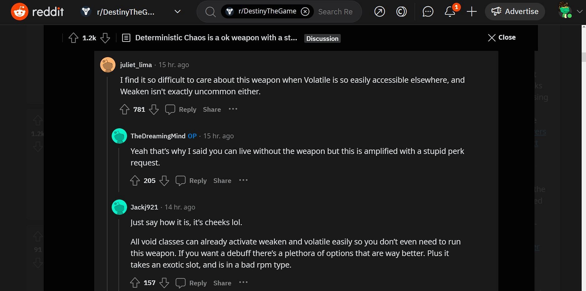 Additional comments on the Destiny 2 weapon&#039;s accessibility (Image via Reddit)
