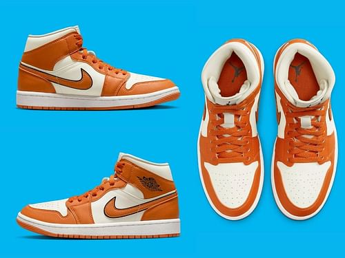 Newly released Nike Air Jordan 1 Mid “Sport Spice” sneakers feature a vibrant orange hue (Image via Sportskeeda)