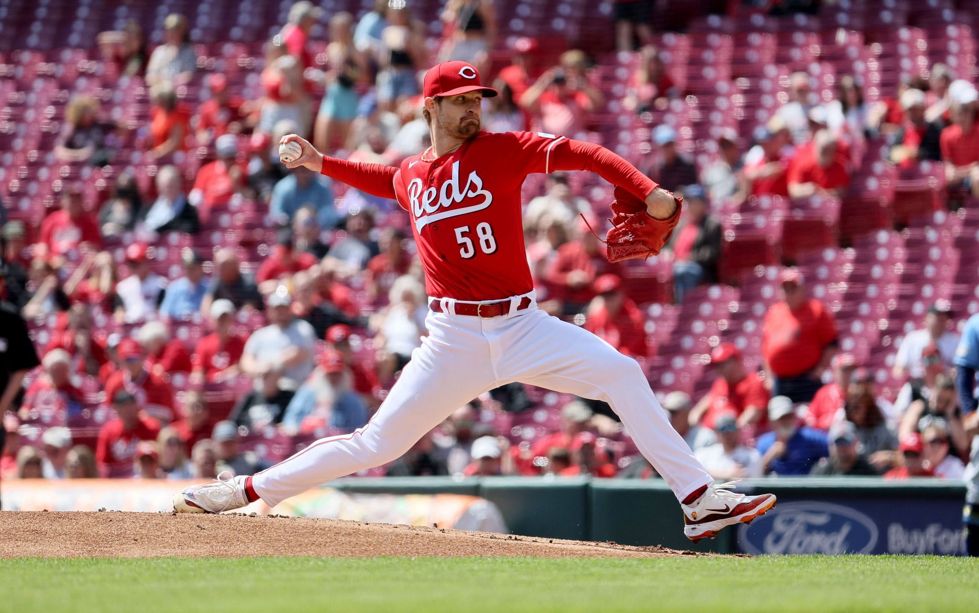 Levi Stoudt #58 of the Cincinnati Reds against the Tampa Bay Rays