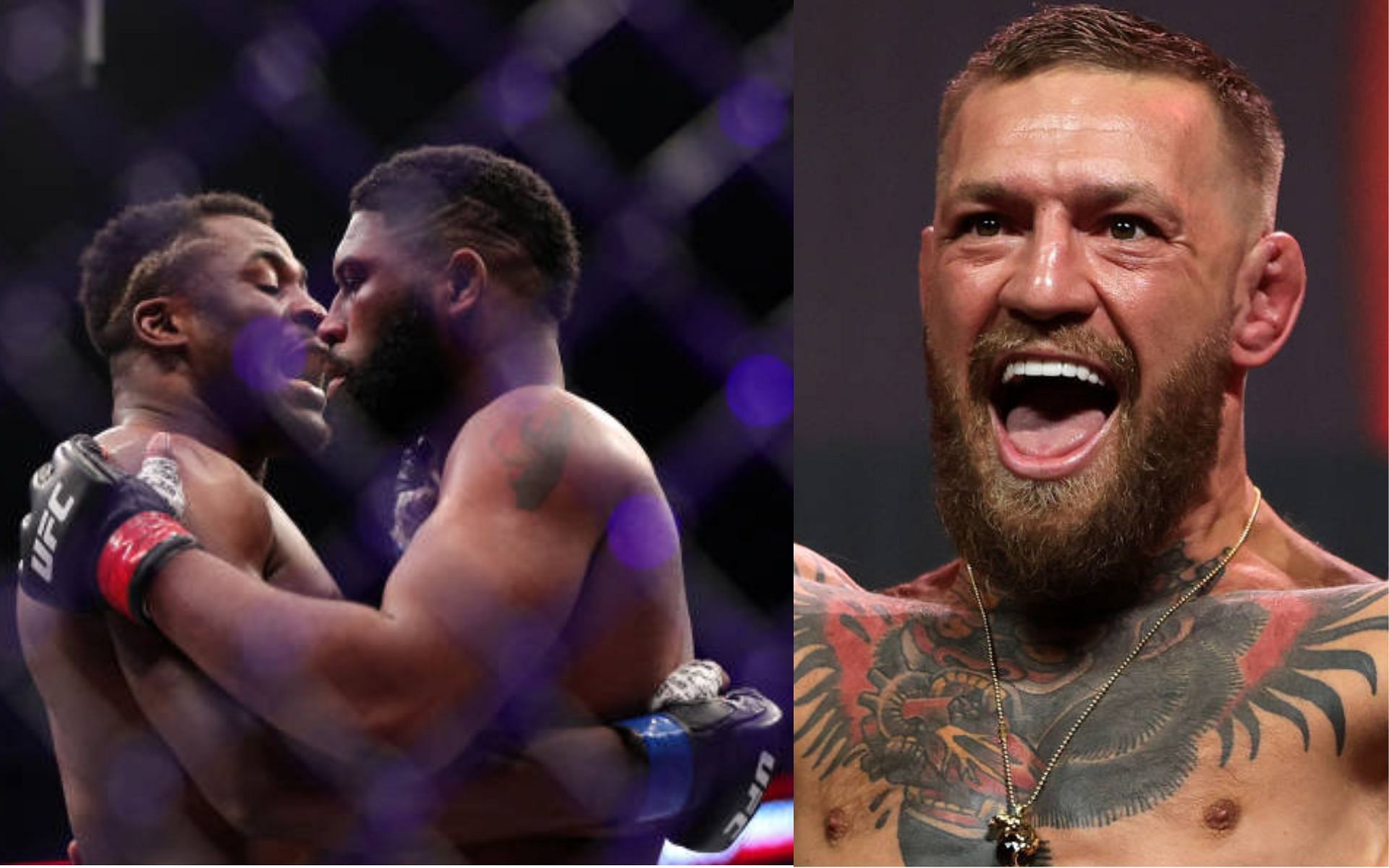 Francis Ngannou and Curtis Blaydes (left); Conor McGregor (right)