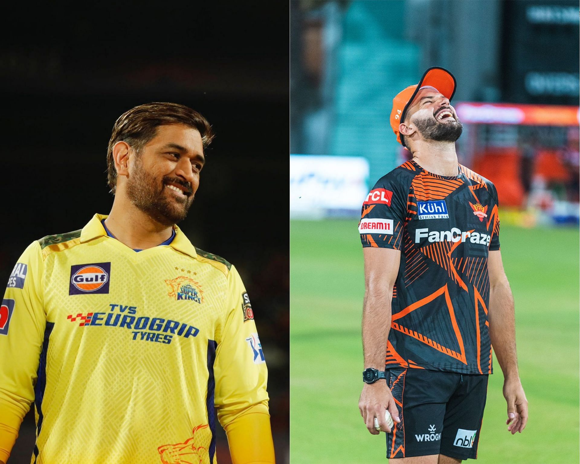 SRH will be looking to climb up the table with a win against their traditional rivals CSK. Pic: Twitter/@SunRisers and @ ChennaiIPL