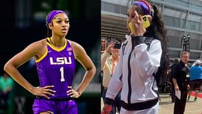 "Going too far with that unsportsmanlike behavior" - Picture of Angel Reese flipping off fan goes viral amid Caitlin Clark taunt backlash