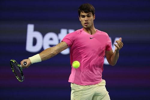 Carlos Alcaraz competes during the 2023 Miami Open.