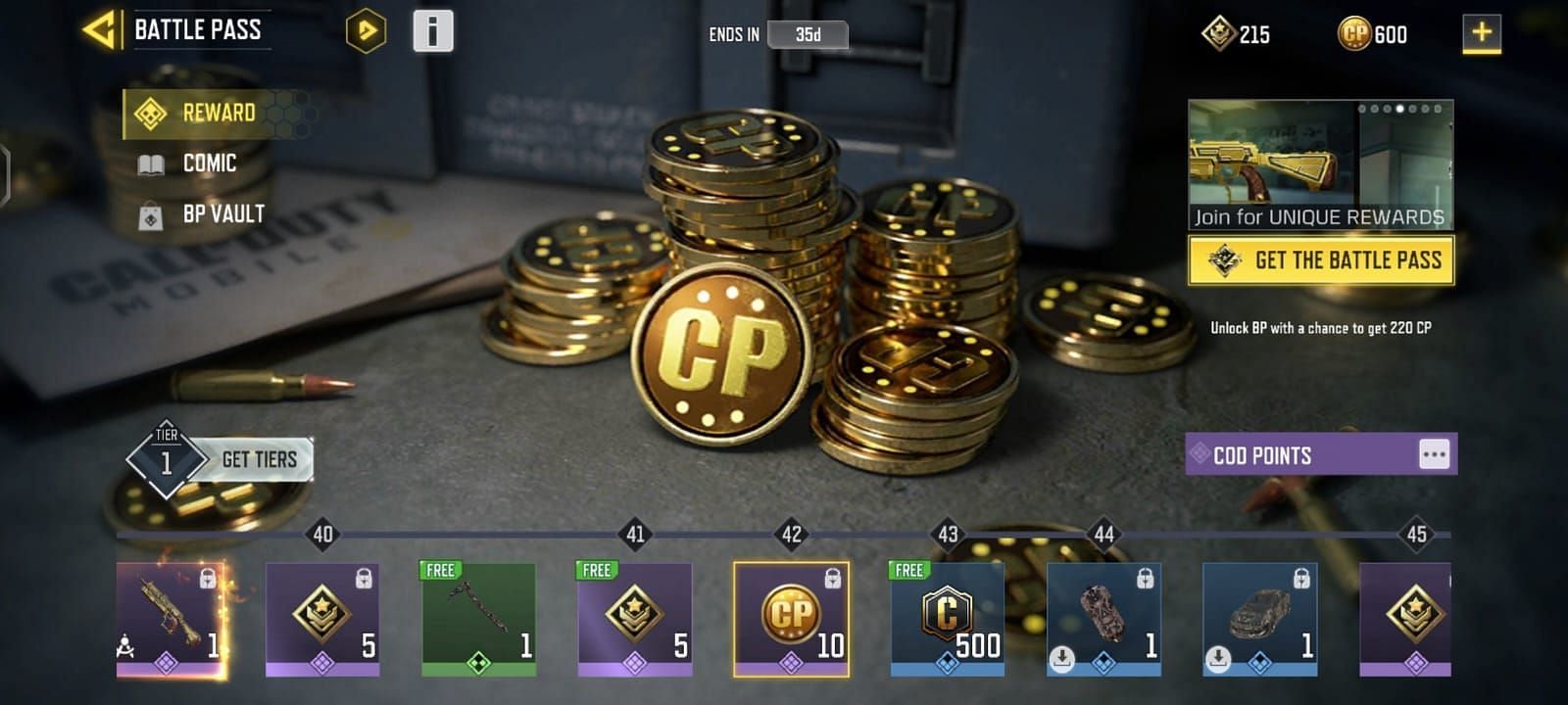 COD Mobile Season 4: Veiled Uprising Battle Pass rewards between Tier 41 to 49 (Image via Activision)