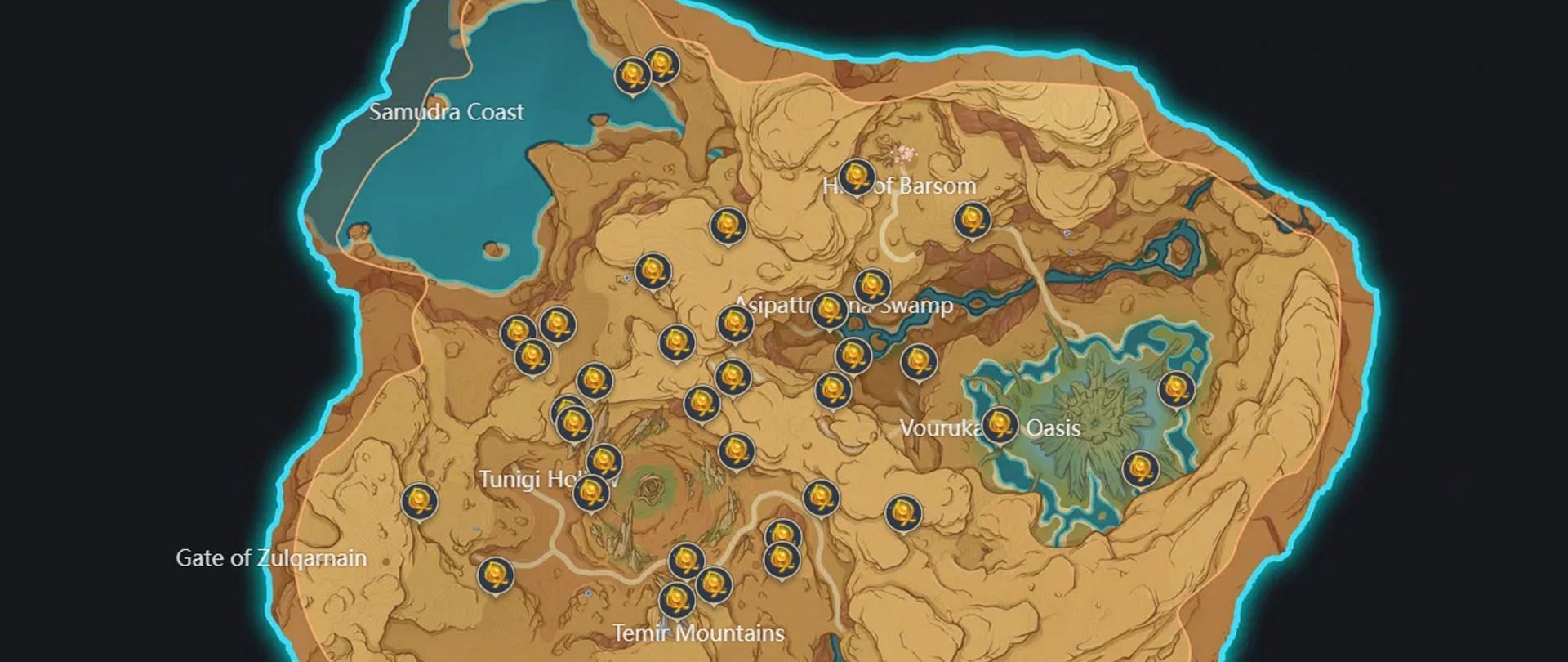 This is a map that shows off all 36 locations for these Plumes of Purifying Light (Image via HoYoverse)