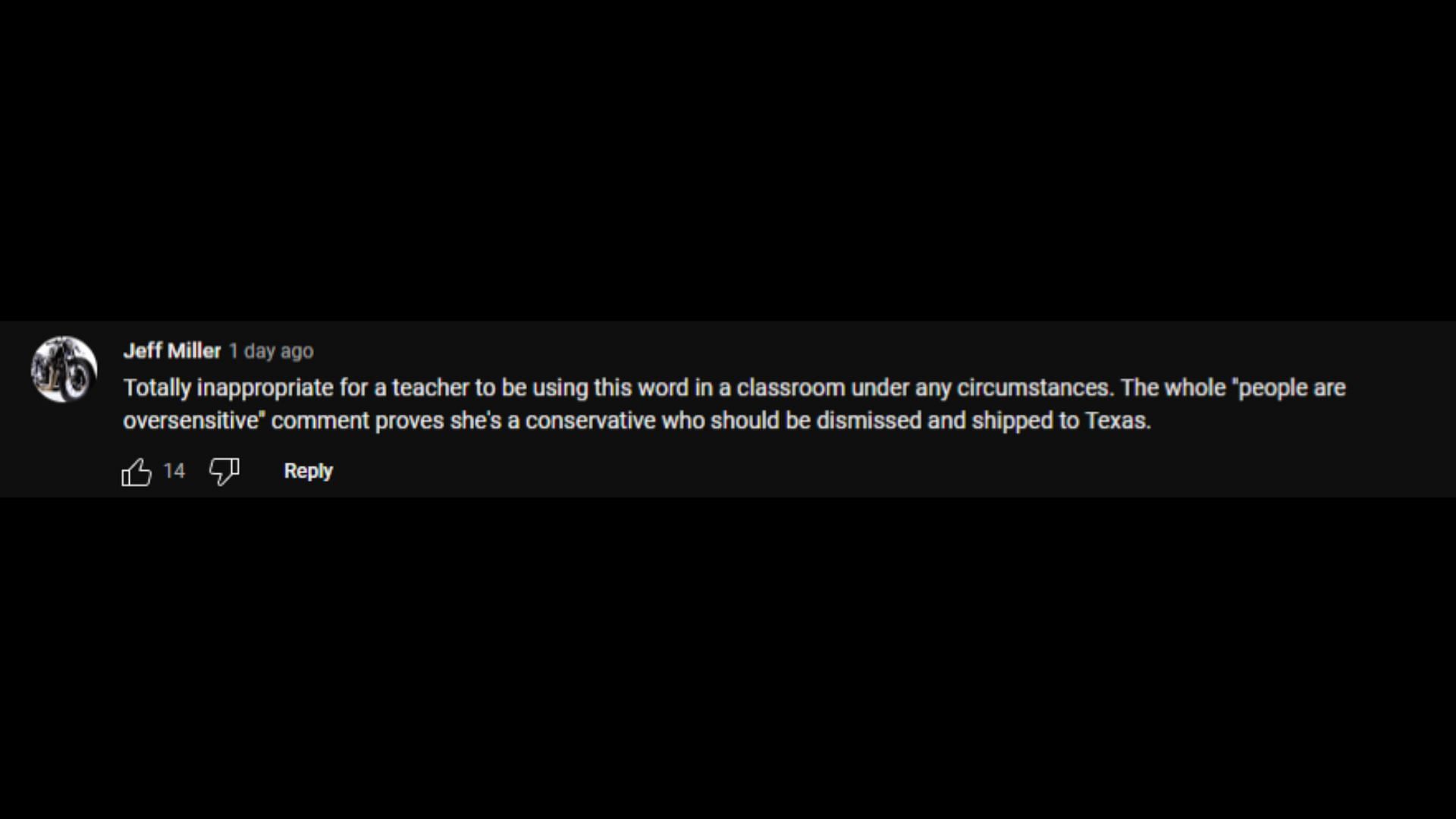 Screenshot of people reacting to the language arts teacher using a racial slur in class.