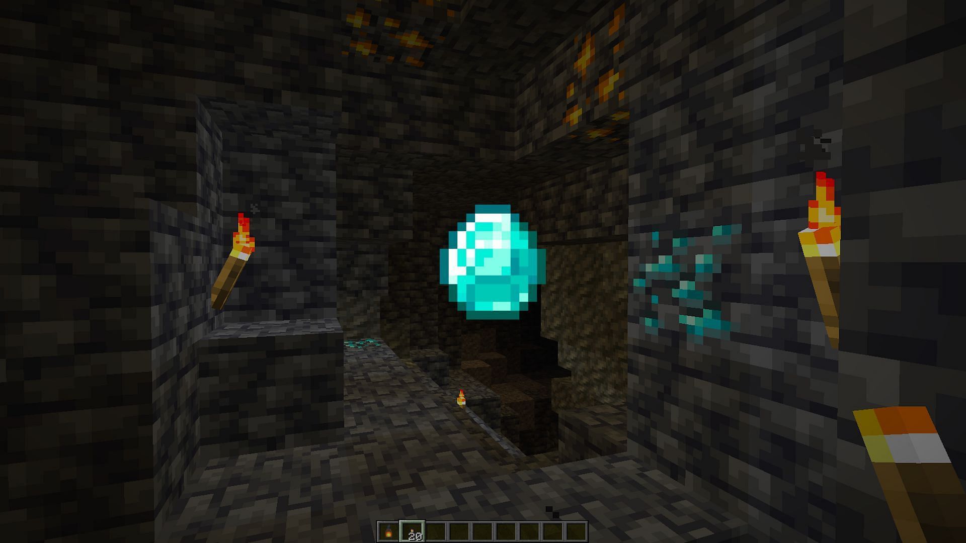 Diamonds at deep levels of Minecraft (Image via Mojang)