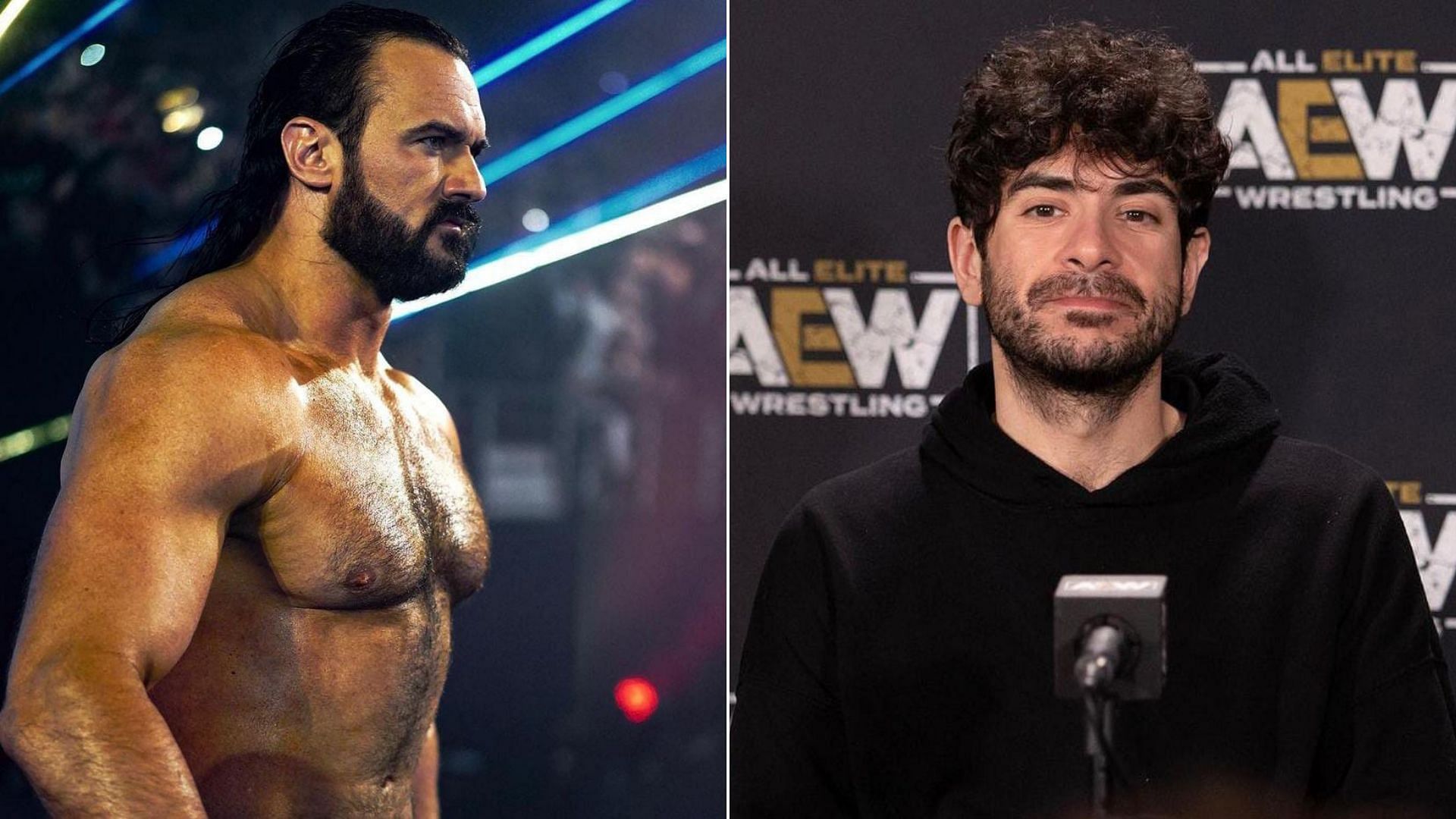 Drew McIntyre (left), Tony Khan (right)