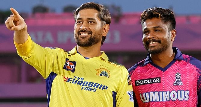 IPL 2023 : 'वो देख येलो...', RR vs CSK मुकाबले के दौरान एमएस धोनी की लोकप्रियता दिखाने के लिए RR ने खास तस्वीर की साझा