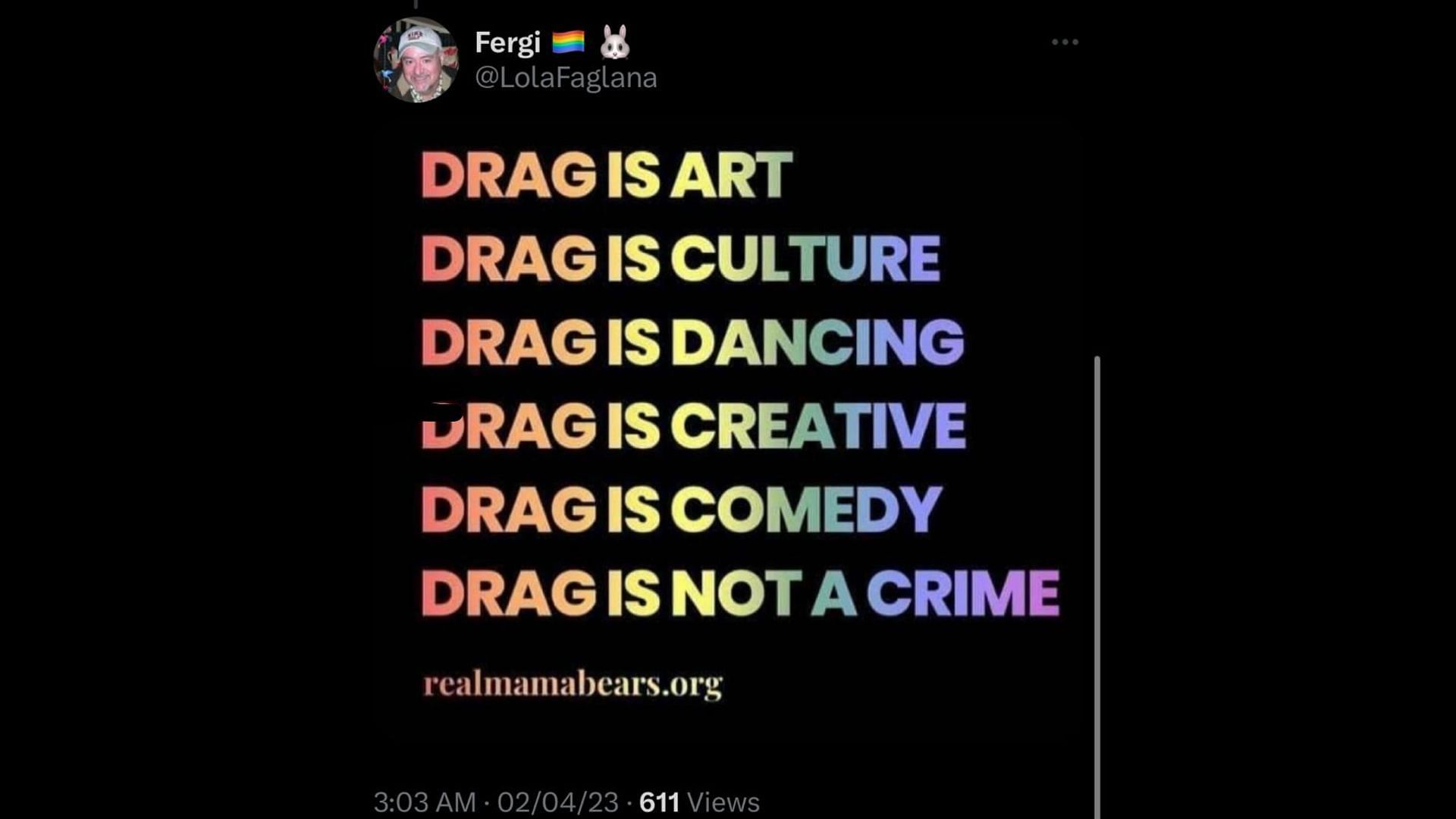 Screenshot of a Twitter user hailing the temporary halt on the ban of drag shows. (Image via Twitter)