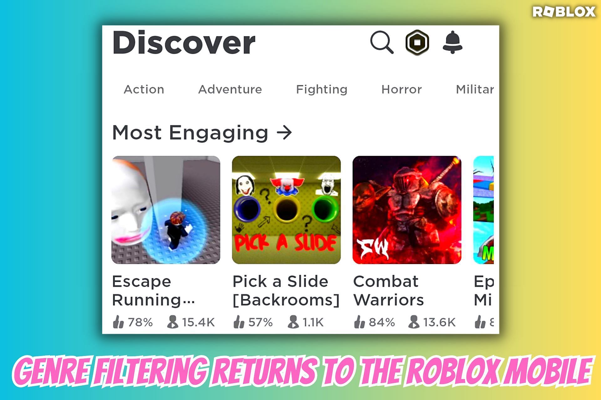 Searching for Roblox games by genre is coming back to the platform