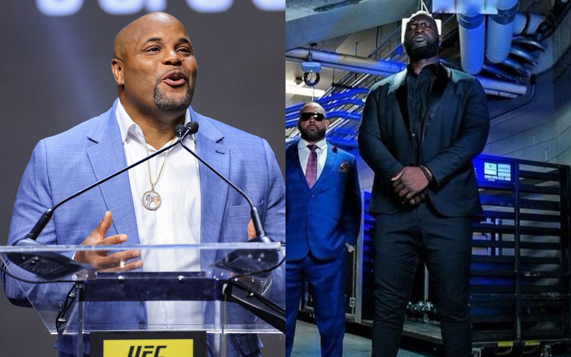 Daniel Cormier (Left); WWE Superstars MVP and Omos (Right) [Image courtesy: left image via Getty Images; right image via @thegiantomos Instagram]