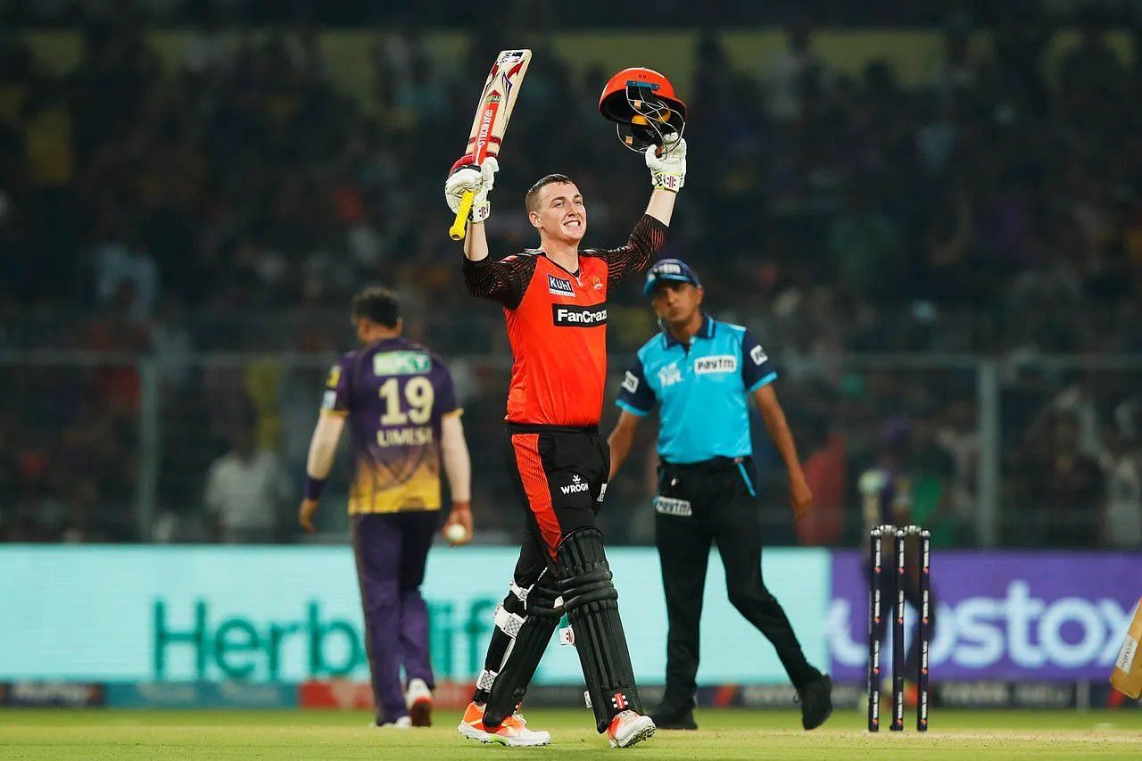 Harry Brook celebrating his hundred vs KKR [IPLT20]