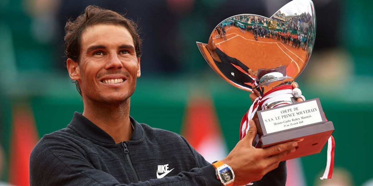 Rafael Nadal pictured with his 2017 Monte-Carlo Masters trophy