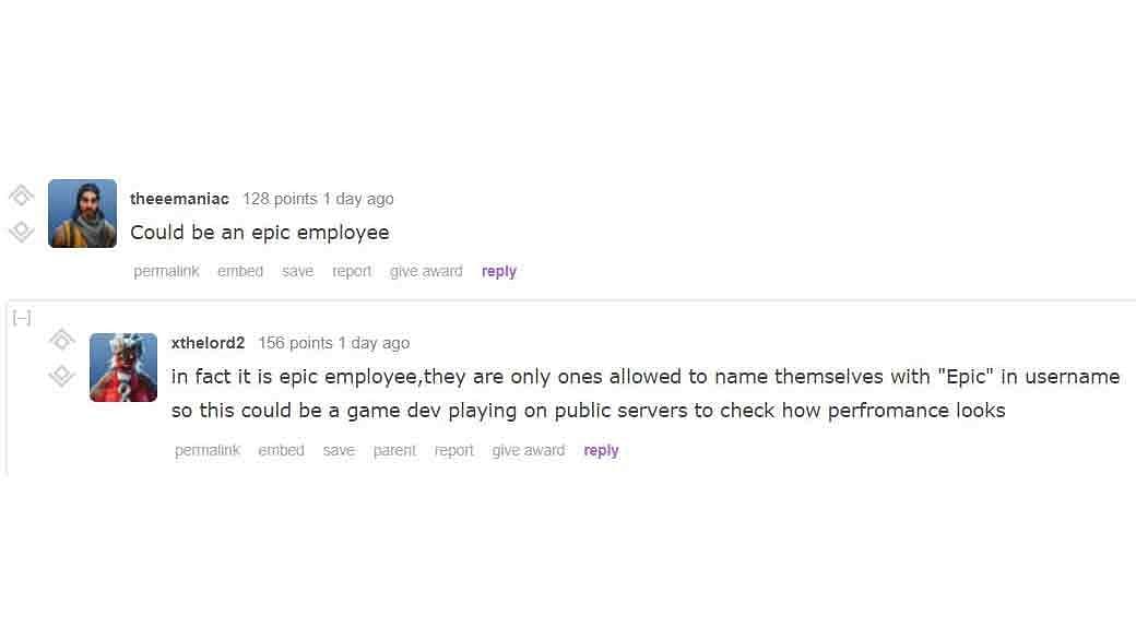 Many users believe that it was an Epic Games employee (Image via Reddit)