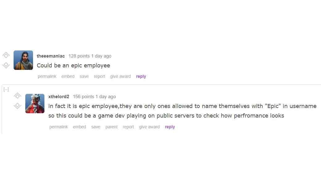 Many users believe that it was an Epic Games employee (Image via Reddit)