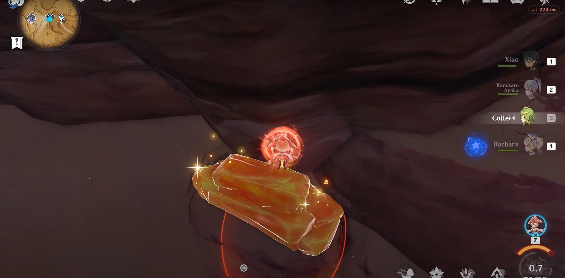 Dropping Nirodha Fruits on Orange Crystals (Image via Genshin Impact)