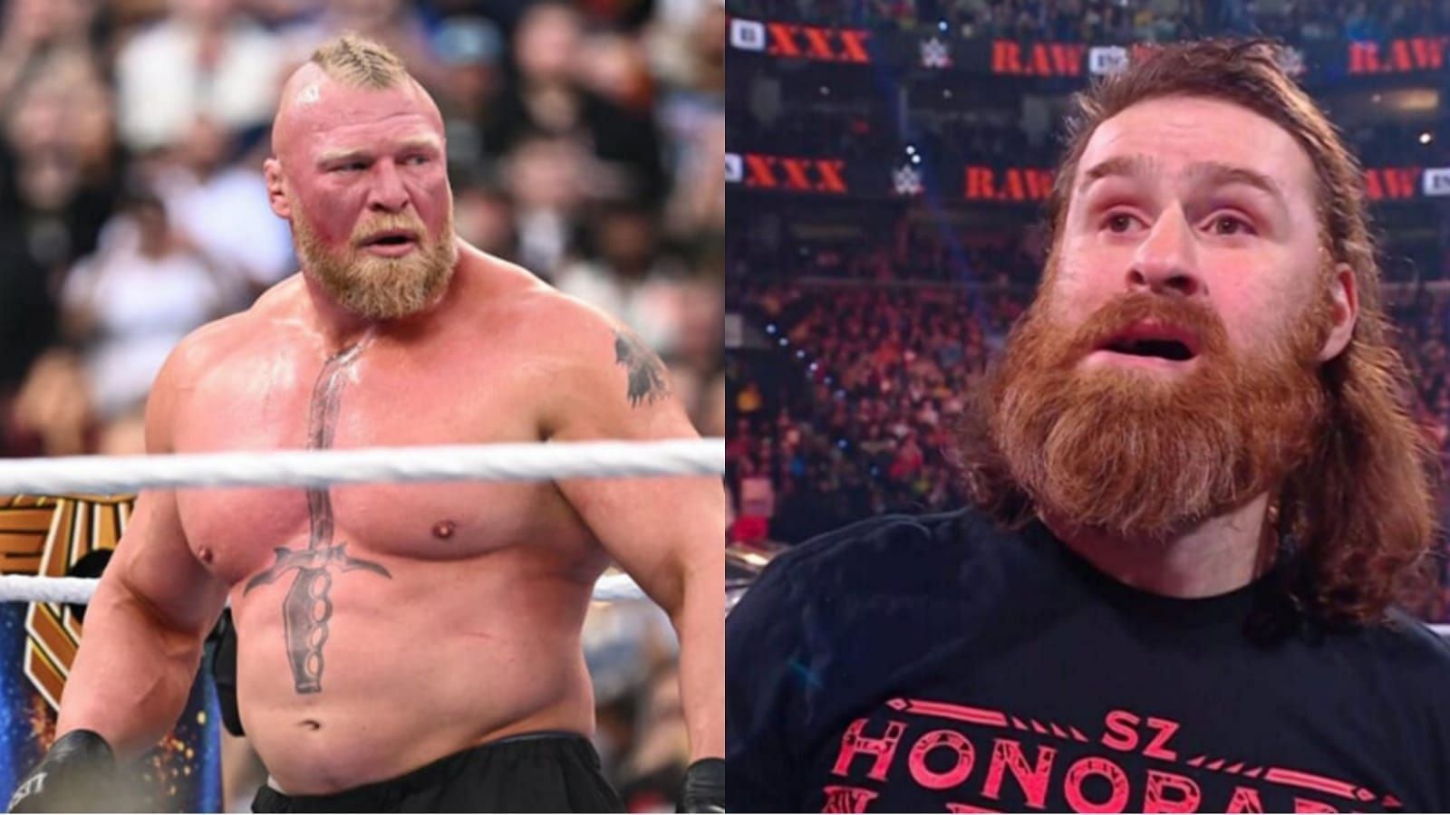 Brock Lesnar (left) and Sami Zayn (right)