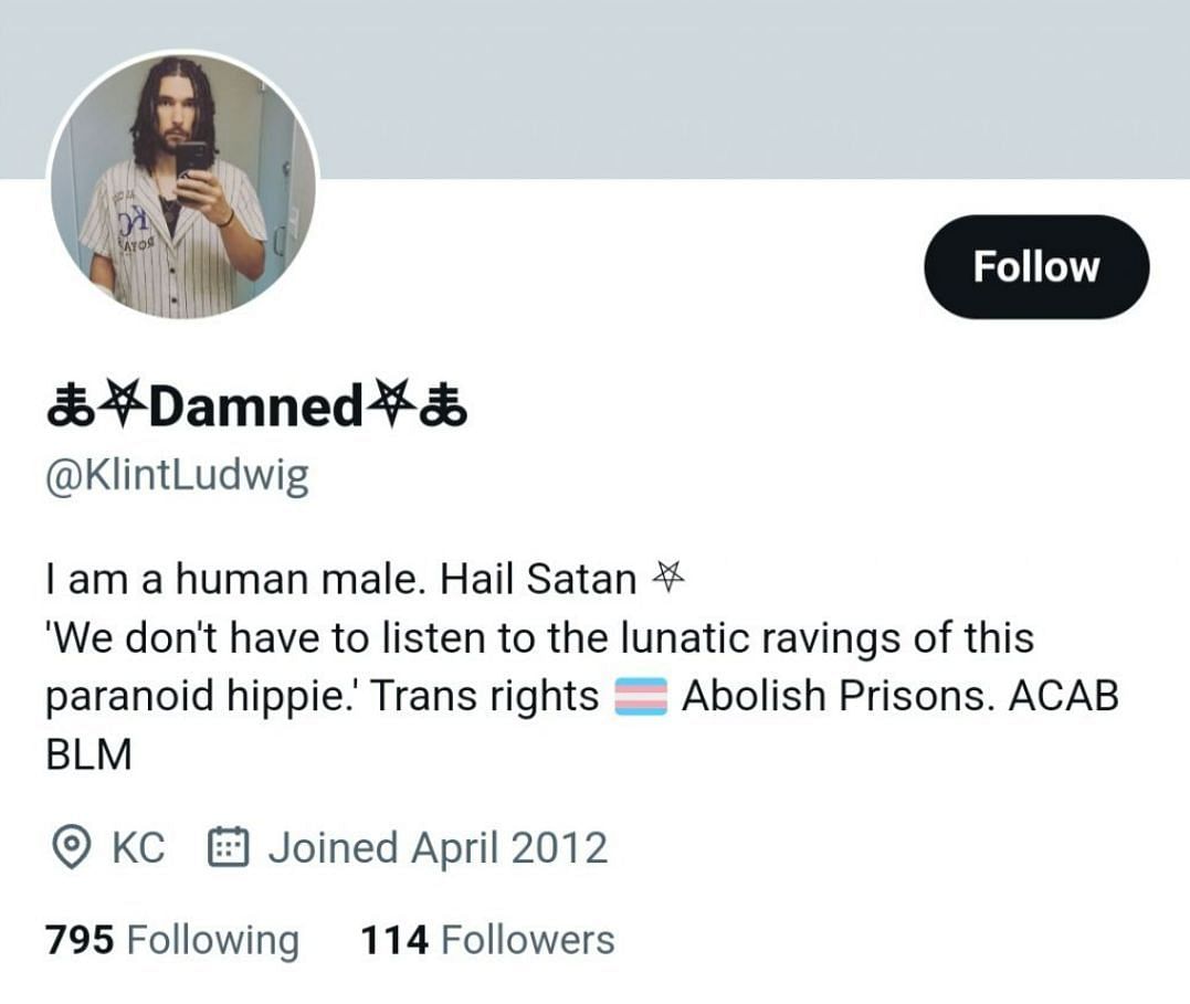 Klint Ludwig&#039;s Twitter bio (Image via Twitter)